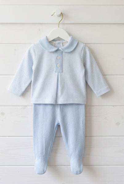 Spanish Baby Boys Blue Striped Cotton 2pc M131 ~ NB-6m