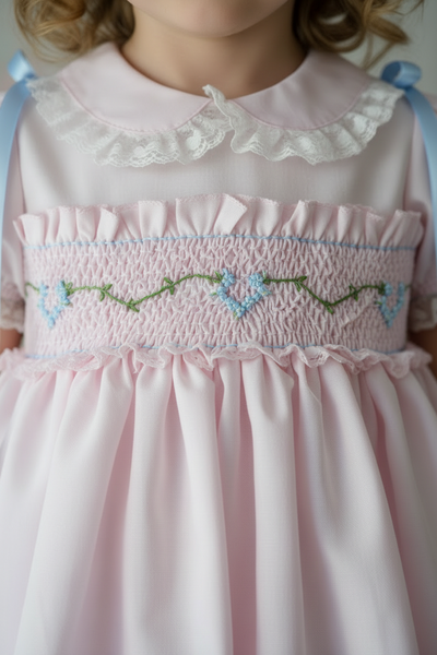 Sonata Infantil Spanish Girls Pink & Blue Smocked Puffball Dress & Bonnet VE2426 ~ 3y ~ IN STOCK NOW