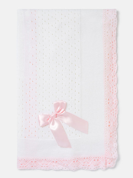 Spanish Baby Girls White & Pink Lace & Bow Shawl / Blanket
