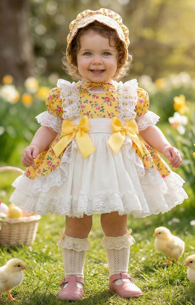 Sonata Infantil SS26 Girls Lemon Ditzy Floral Puffball Dress VE2614 ~ MADE TO ORDER