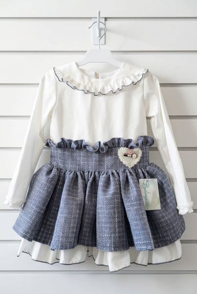 Belcoquet AW26 Older Girls Ibis Grey Boucle Dropwaist Dress