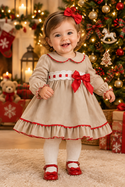 Spanish Girls Red & Beige Christmas Dress & Pants ~ 3-36m