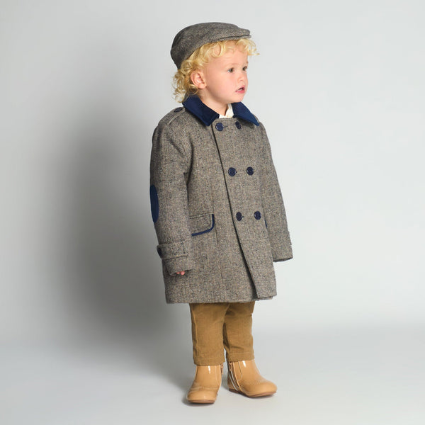 Beau Kid Traditional Boys Navy Tweed Coat 1500a ~ 3-6y