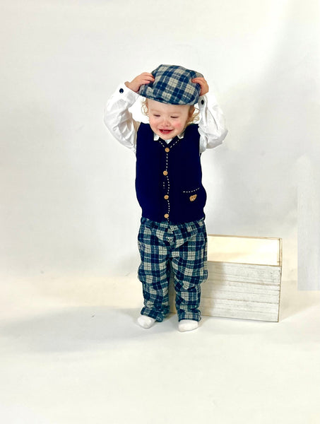 Beau Kid Traditional Boys Navy Check Trouser 4pc Set 2821