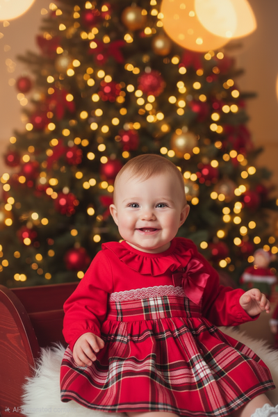 Ceyber Spanish Girls Red Tartan Christmas Dress W2500 ~ 3m-24m