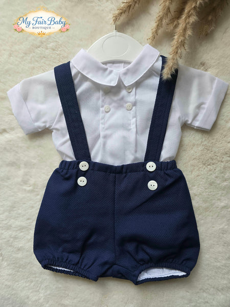Spanish Baby Boys Navy Pique Dungaree Set 20334