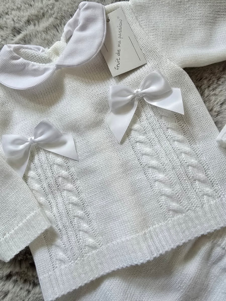 Spanish Unisex Baby Girls/Boys White Knitted 3pc Set ~ 0-3 months