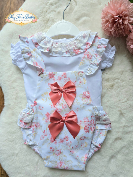 Spanish Baby Girls White & Pink Floral Romper Set M002W ~ 6-36m
