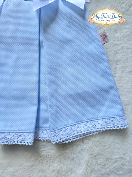 Spanish Baby Girls Blue Pique Pleated Dress V004B