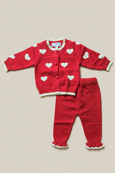 Beau Kid Traditional Baby Girls Red Knitted Trouser & Cardigan Set 30361b