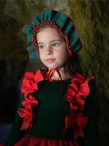 Ela Confeccion AW25 Spanish Girls Red & Green Knitted Dropwaist Dress 2,5y - IN STOCK NOW