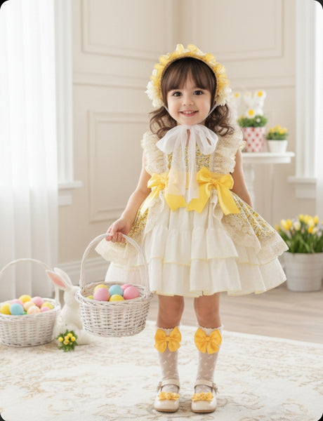 Sonata Infantil SS26 Girls Lemon Ditzy Floral Puffball Dress VE2606 ~ MADE TO ORDER