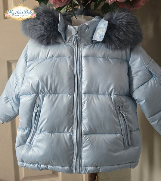 Wee Me Traditional Boys Blue Hooded Puffer Coat