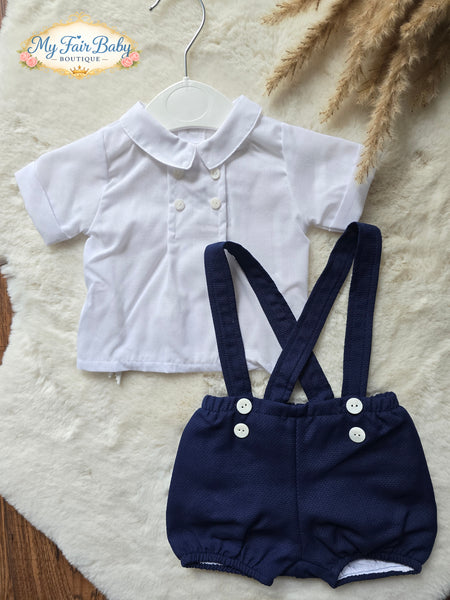 Spanish Baby Boys Navy Pique Dungaree Set 20334