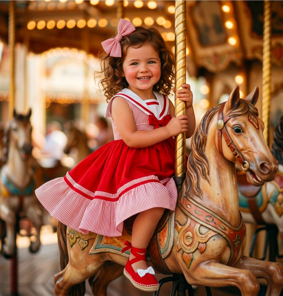 Sonata Infantil Girls Red Sailor Puffball Dress M311 - MADE TO ORDER