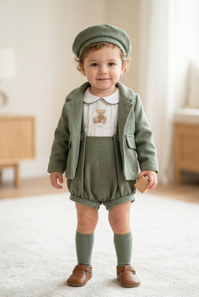 Beau Kid Traditional Baby Boys Forest Green Teddy Jacket & Cap ~ 3-24m