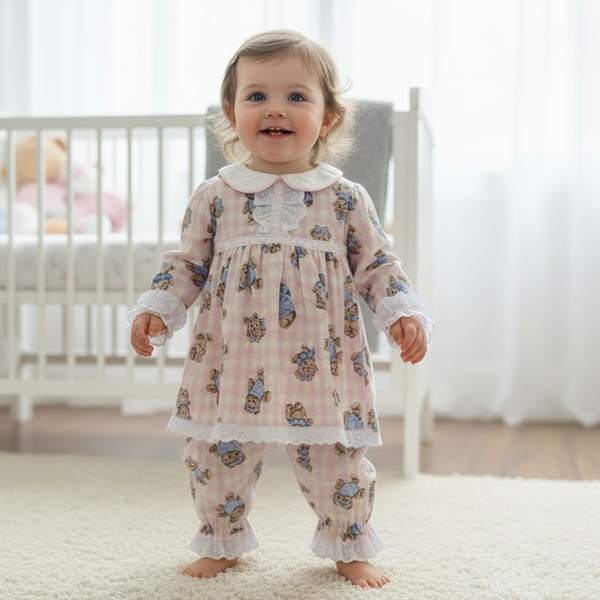Beau Kid Traditional Baby Girls Teddy Bear Bloomer PJ Set 1542 ~ IN STOCK NOW