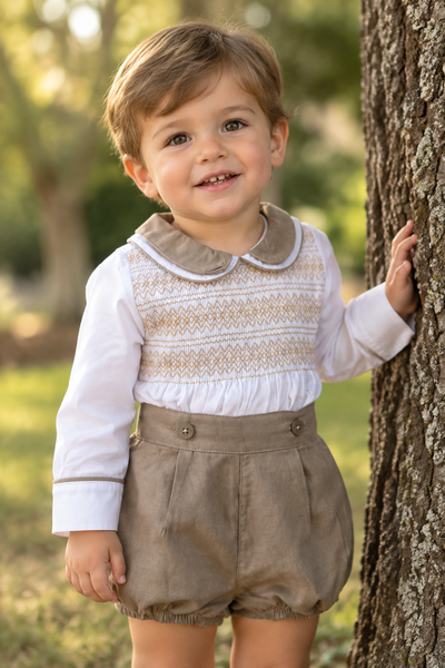 Mabini Traditional Boys Camel Smocked Short Set 2727 ~ 0-4y