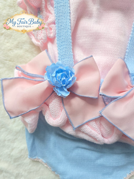 Ela Confeccion SS26 Girls Pink & Blue Knitted Romper - MADE TO ORDER
