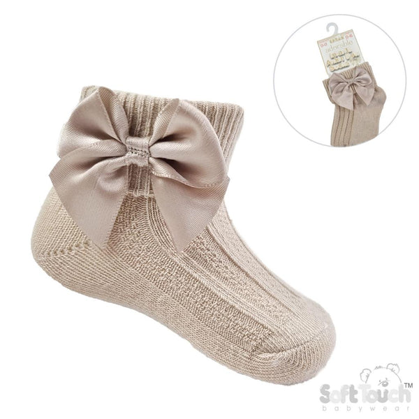 Traditional Baby Girls Coffee Ankle Bow Socks