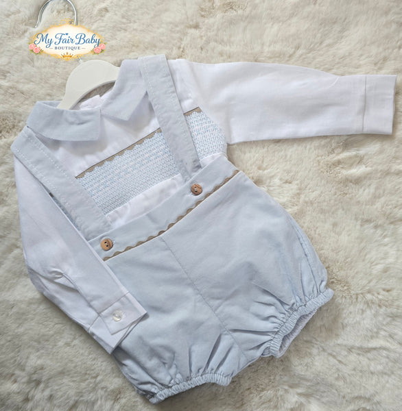 Spanish Baby Boys Pale Blue Smocked Dungaree Set