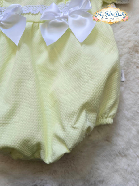 Spanish Baby Girls Lemon Waffle Romper & Bonnet Set