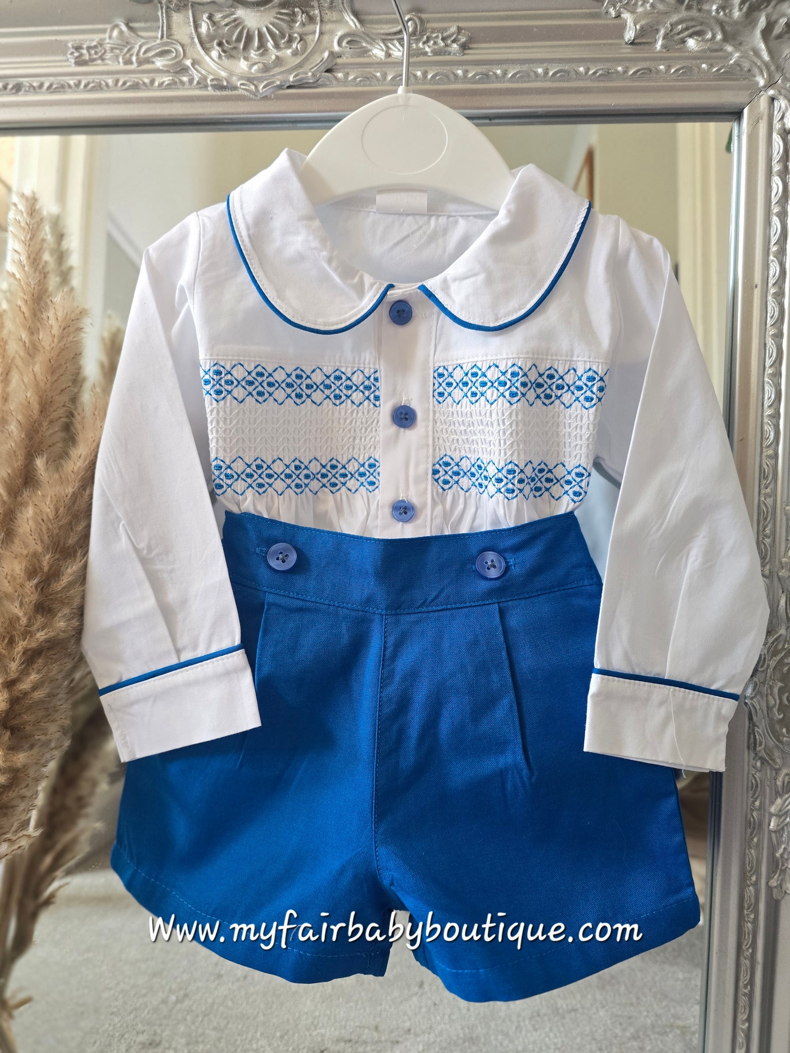 Mabini Traditional Spanish Boys Royal Blue Smocked Short Set 1883 ~ 0-4y