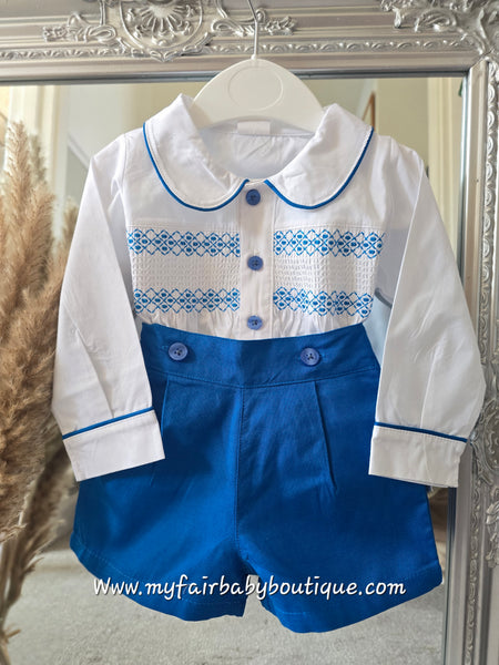 Mabini Traditional Spanish Boys Royal Blue Smocked Short Set 1883 ~ 0-4y
