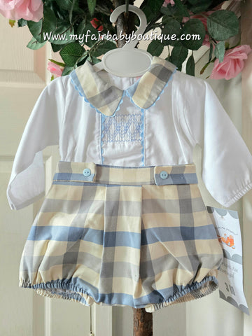 Spanish Baby Boys Blue & Cream Check Short Set - 3,24m