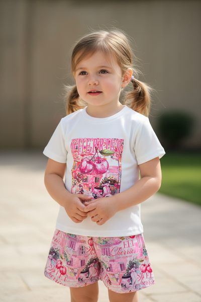 Older Girls Pink Cherries Print Top, Shorts & Bag Set ~ 4-14y