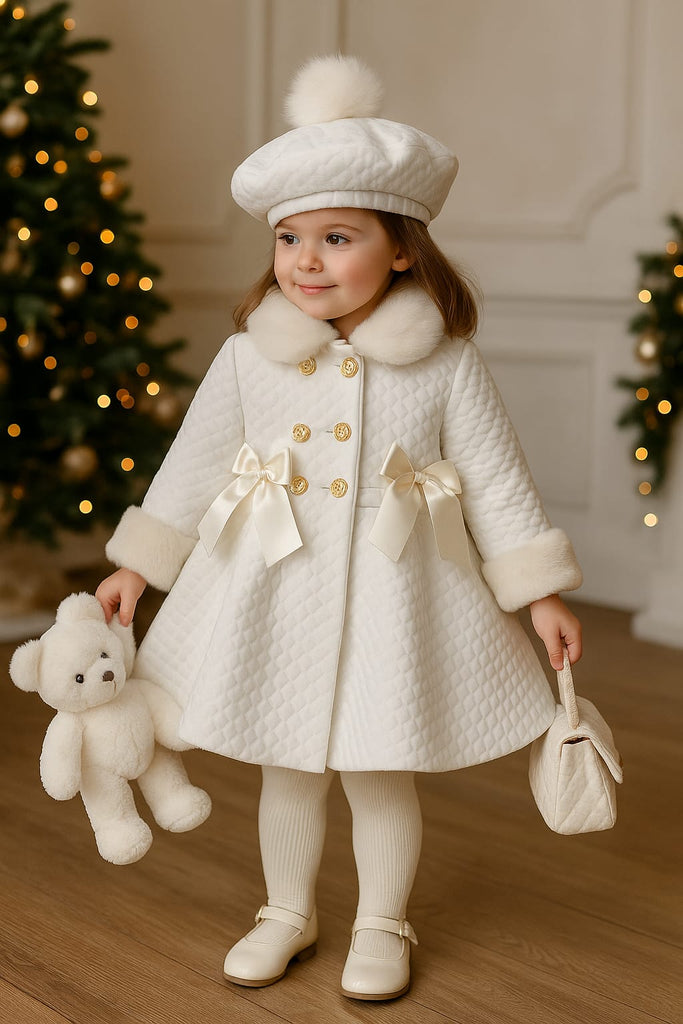 Sonata Infantil AW25 Spanish Girls White Winter Coat NA2512 - MADE TO My Fair Baby Boutique Sonata Infantil AW25 Spanish Girls White Winter Coat NA2512 - MADE TO My Fair Baby Boutique