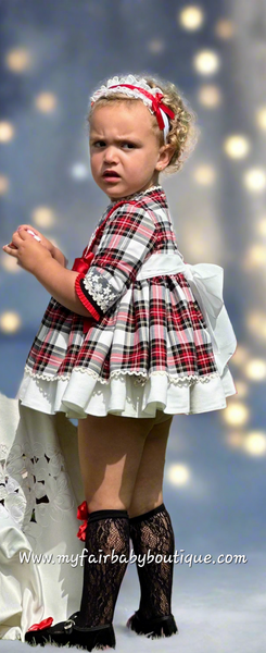 Sonata Infantil AW25 Spanish Girls Red Plaid Christmas Puffball Dress IN2501 ~ MADE TO ORDER