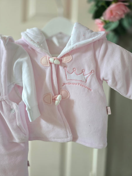 Traditional Baby Girls Pink Dungaree & Jacket 3pc Set