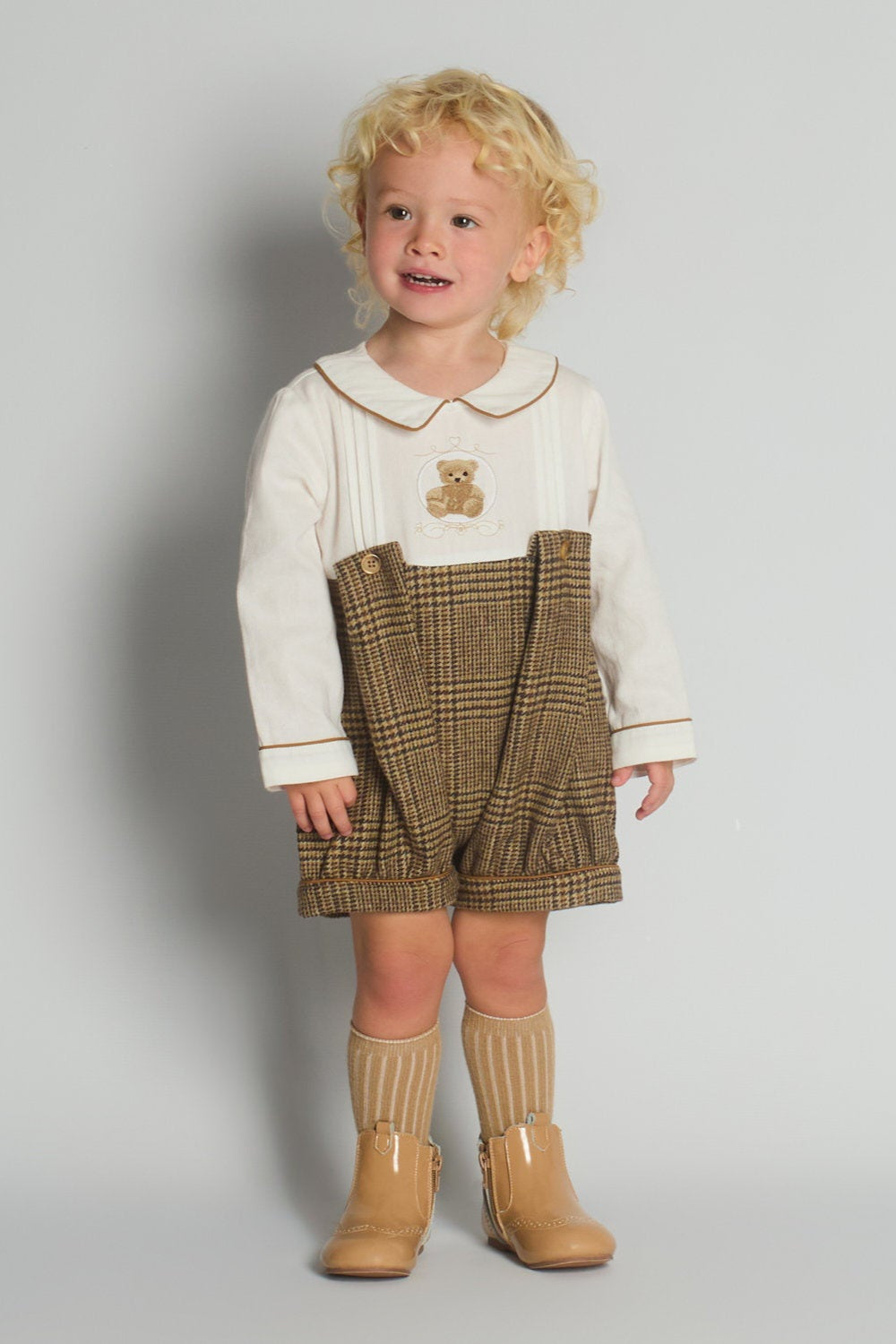 Beau Kid Traditional Baby Boys Camel Tweed Romper ~ 0-24m