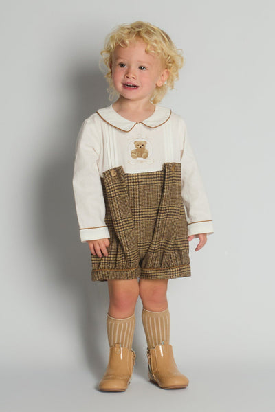 Beau Kid Traditional Baby Boys Camel Tweed Romper ~ 0-24m