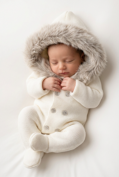 Traditional Unisex Baby Ivory Knitted Snowsuit/Pramsuit