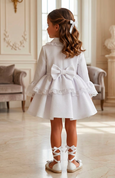 Sonata Infantil Spanish Girls White Pique Ruffled Summer Coat VE2628 - MADE TO ORDER