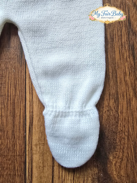 Spanish Baby Girls White & Pink Knitted 3pc Set ~ 0-3m