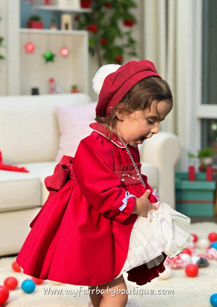 Sonata Infantil AW25 Spanish Girls Red Smocked Puffball Dress IN2505 ~ MADE TO ORDER