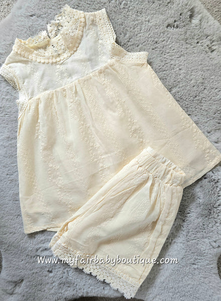 Older Girls Cream Lacey Cotton Top Set & Short Set ~ 4-14y