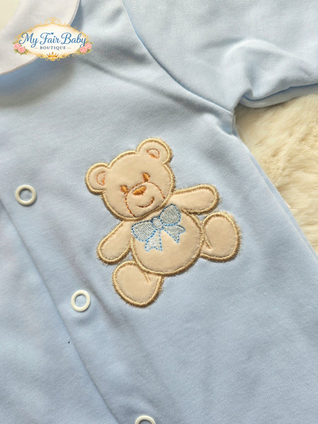 Spanish Baby Boys Blue Teddy Cotton Sleepsuit/Babygrow SG263