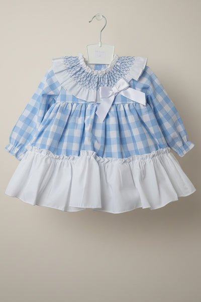 Spanish Baby Girls Blue Checkered Smocked Dress & Pants
