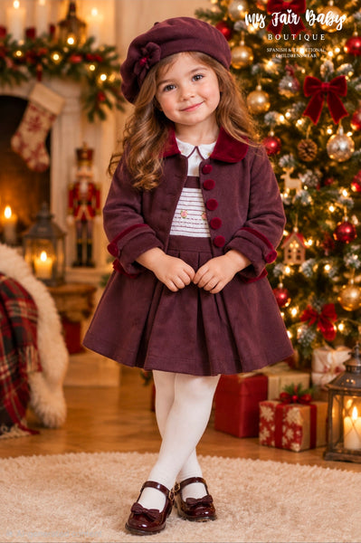 Beau Kid Girls Wine Red Pinafore Dress & Blouse ~ 12m-6y