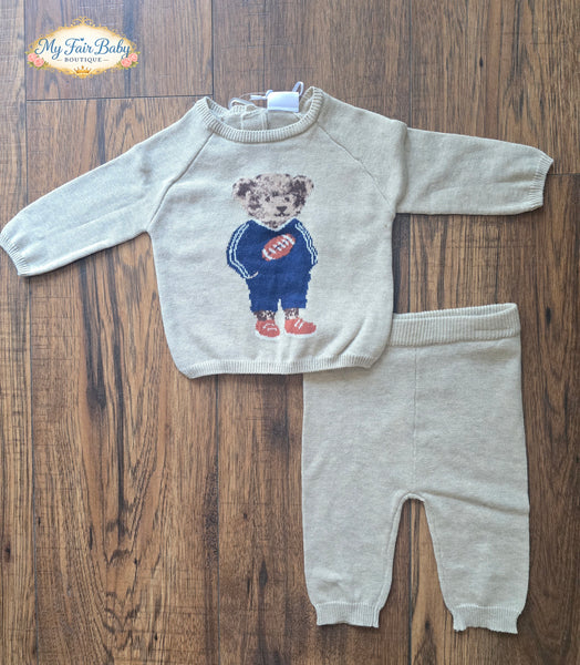 Traditional Baby Boys Beige Knitted Teddy Trouser Sey