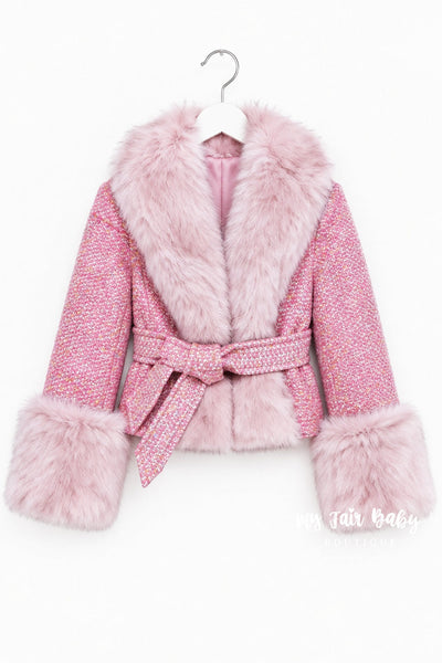 Traditional Girls Pink Fur Trimmed Boucle Jacket & Skirt Set ~ 5-13y