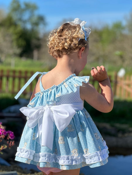 Sonata Infantil Girls Blue Teddy Summer Dress VE2522- MADE TO ORDER