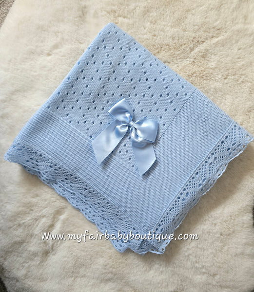 Spanish Baby Boys Blue Lace Trimmed Shawl / Blanket