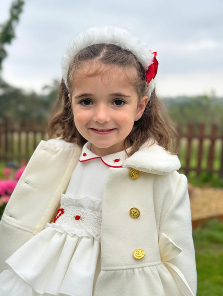 Sonata Infantil AW25 Spanish Girls Cream Winter Fur Trimmed Coat IN2509 - MADE TO ORDER