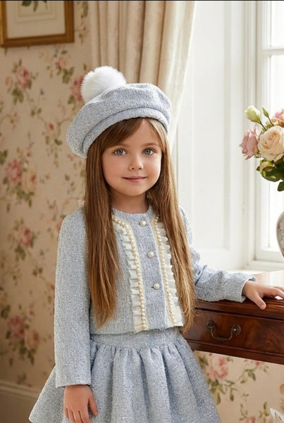 Sonata Infantil SS26 Spanish Girls Luxury Blue Boucle Jacket VE2618 - MADE TO ORDER