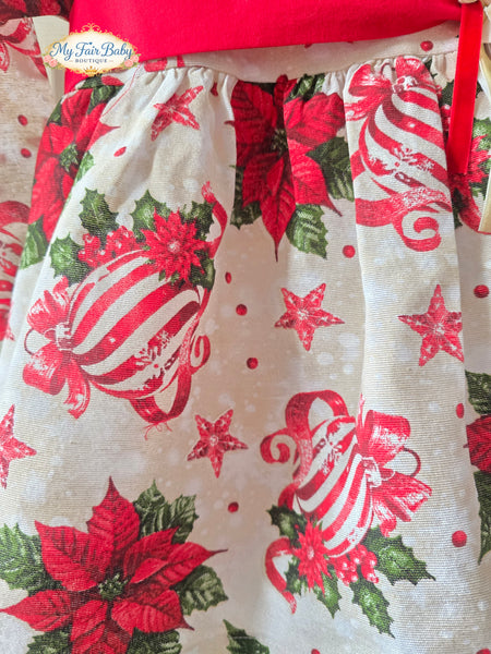 Traditional Girls Red Poinsetta Christmas Dress ~ 1-6y